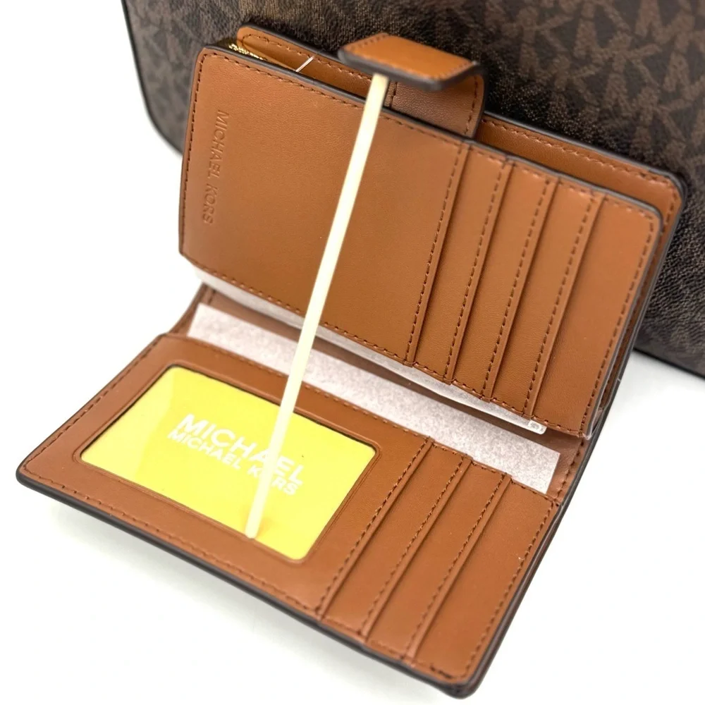 Michael Kors LG EW Crossbody Bag & Zip Chain Bifold Wallet Matching Set Brown